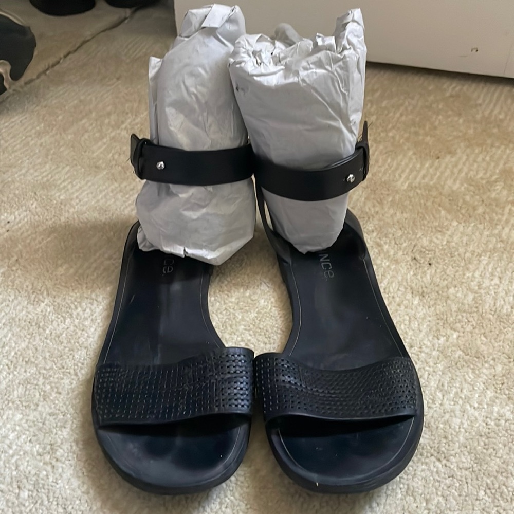 Vince Sawyer Black Perforated Sandal, Black, Sz 6.5